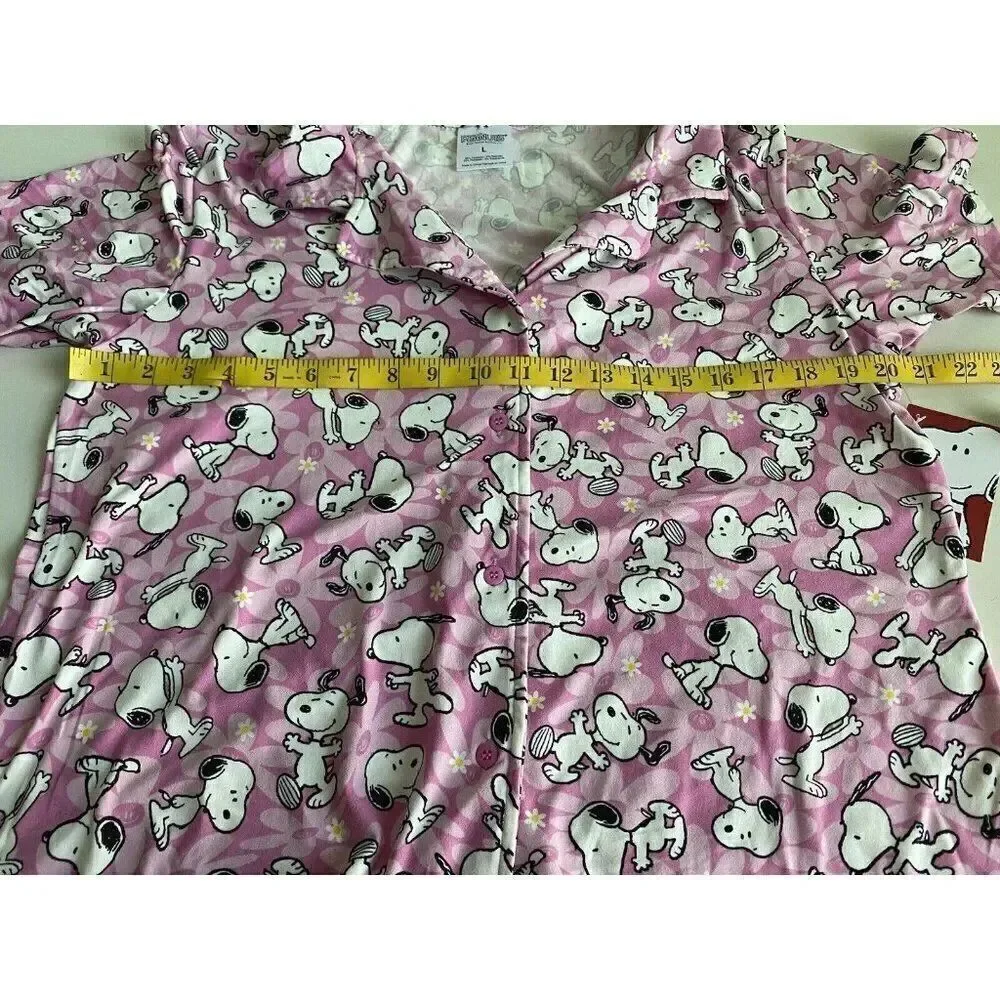 Peanuts SNOOPY‎ Pink Women’s Sz L Pajama PJ Set Pants Short Sleeve Soft Daisies